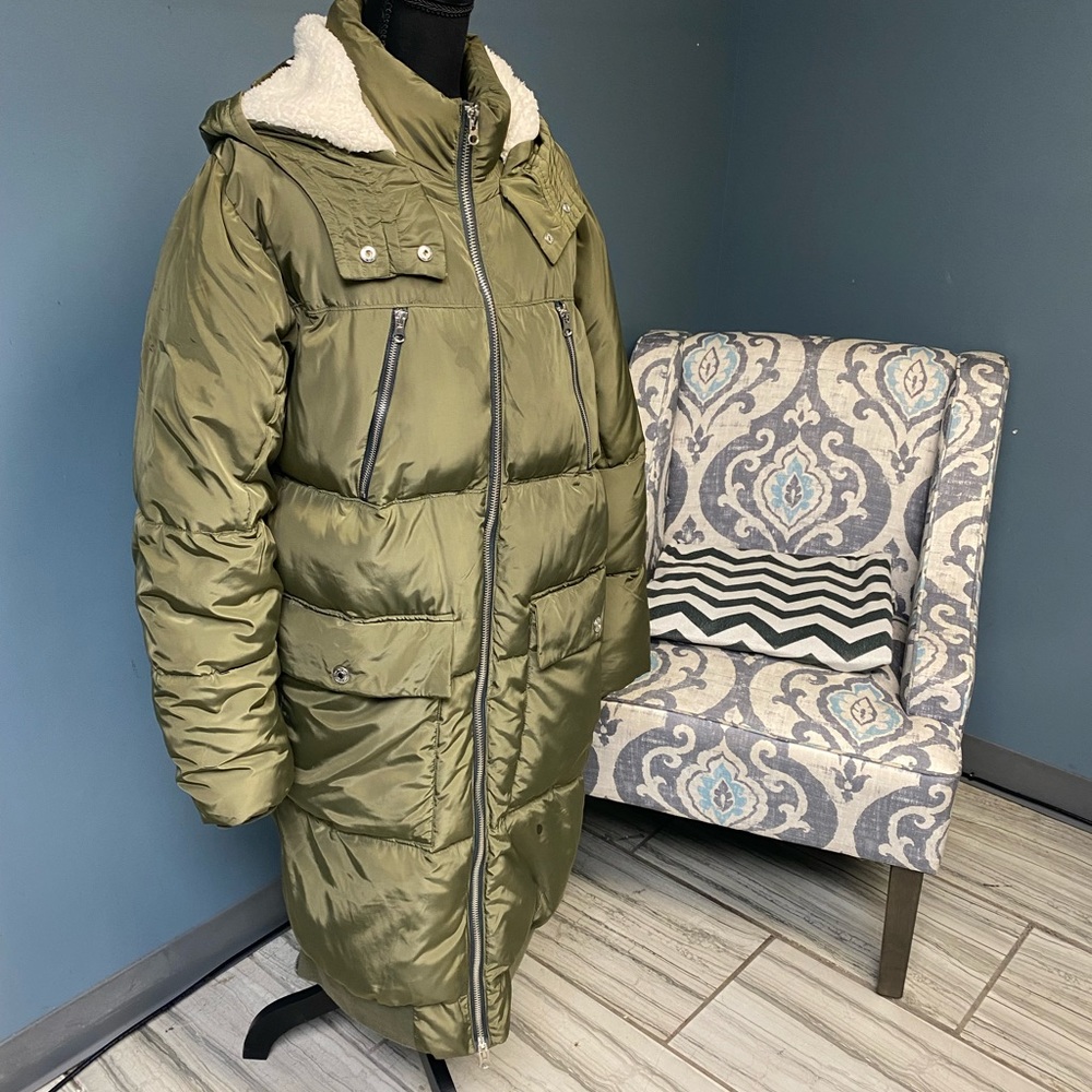 The Free People Oslo Olive Green Long Utility Puffer Jacket
